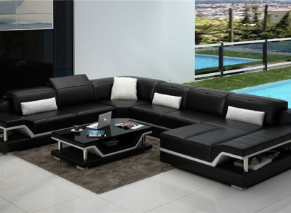 Designer Sofa Couch Corner sofa with Stool Upholstery Suite Living landscape U-shape